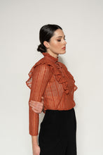 Load image into Gallery viewer, Lace Blouse - As You Wish Boutique  black lace blouse orange lace blouse blue lace blouse black ruffled blouse orange ruffled blouse blue ruffled blouse black lace ruffled blouse orange lace ruffled blouse blue lace ruffled blouse black lace top orange lace top blue lace top black lace shirt orange lace shirt blue lace shirt black ruffled top orange ruffled top blue ruffled top