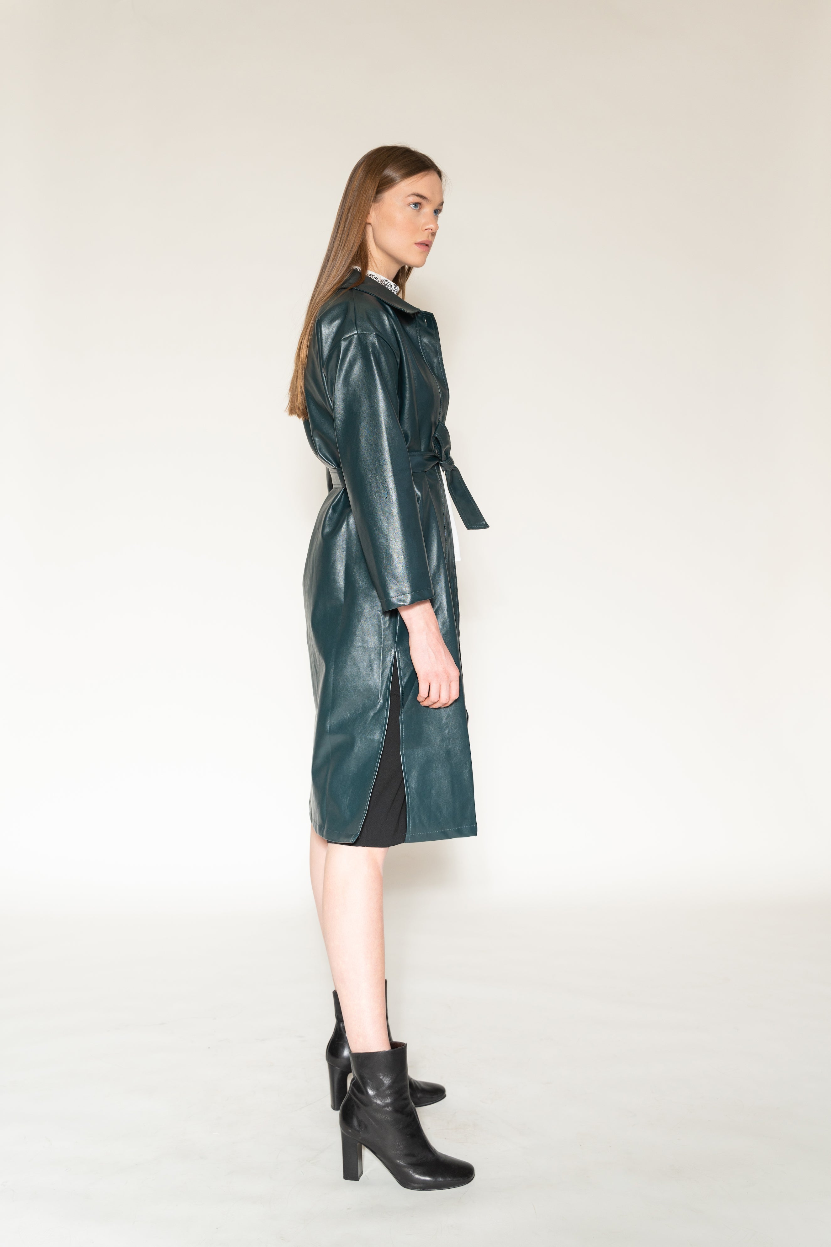 Dark Green Leather Trench - As You Wish Boutique leather trench coat green leather trench coat fall spring coat 