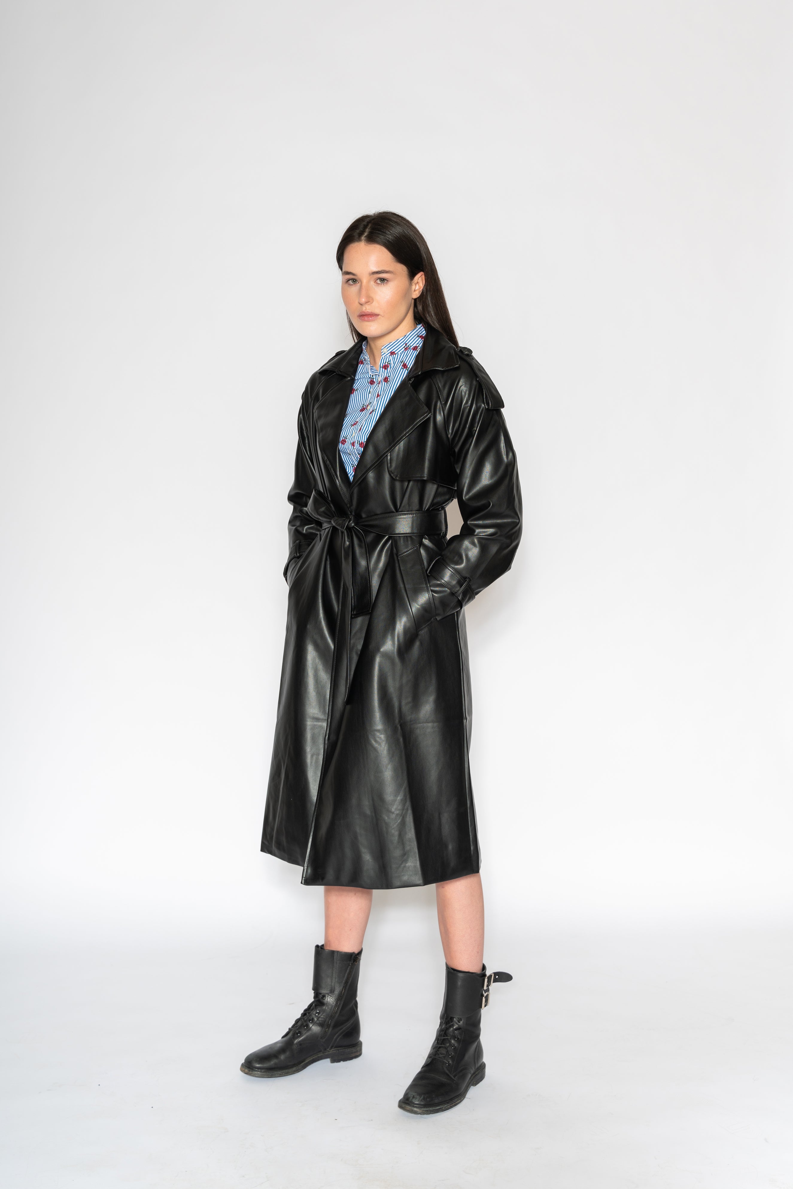 Black Leather Trench - As You Wish Boutique leather trench coat black leather trench coat fall spring coat 