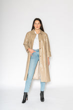 Load image into Gallery viewer, Patent Trench - As You Wish Boutique patent trench coat beige trench coat shimmer trench coat patent leather trench coat beige patent leather fall spring coat