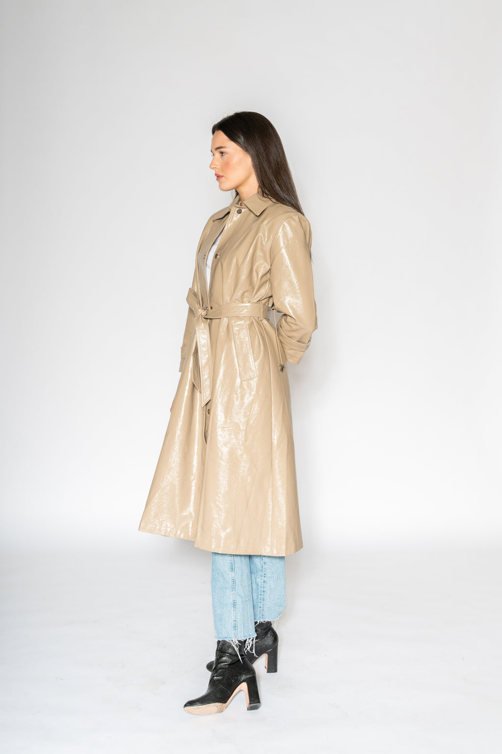 Patent Trench - As You Wish Boutique patent trench coat beige trench coat shimmer trench coat patent leather trench coat beige patent leather fall spring coat