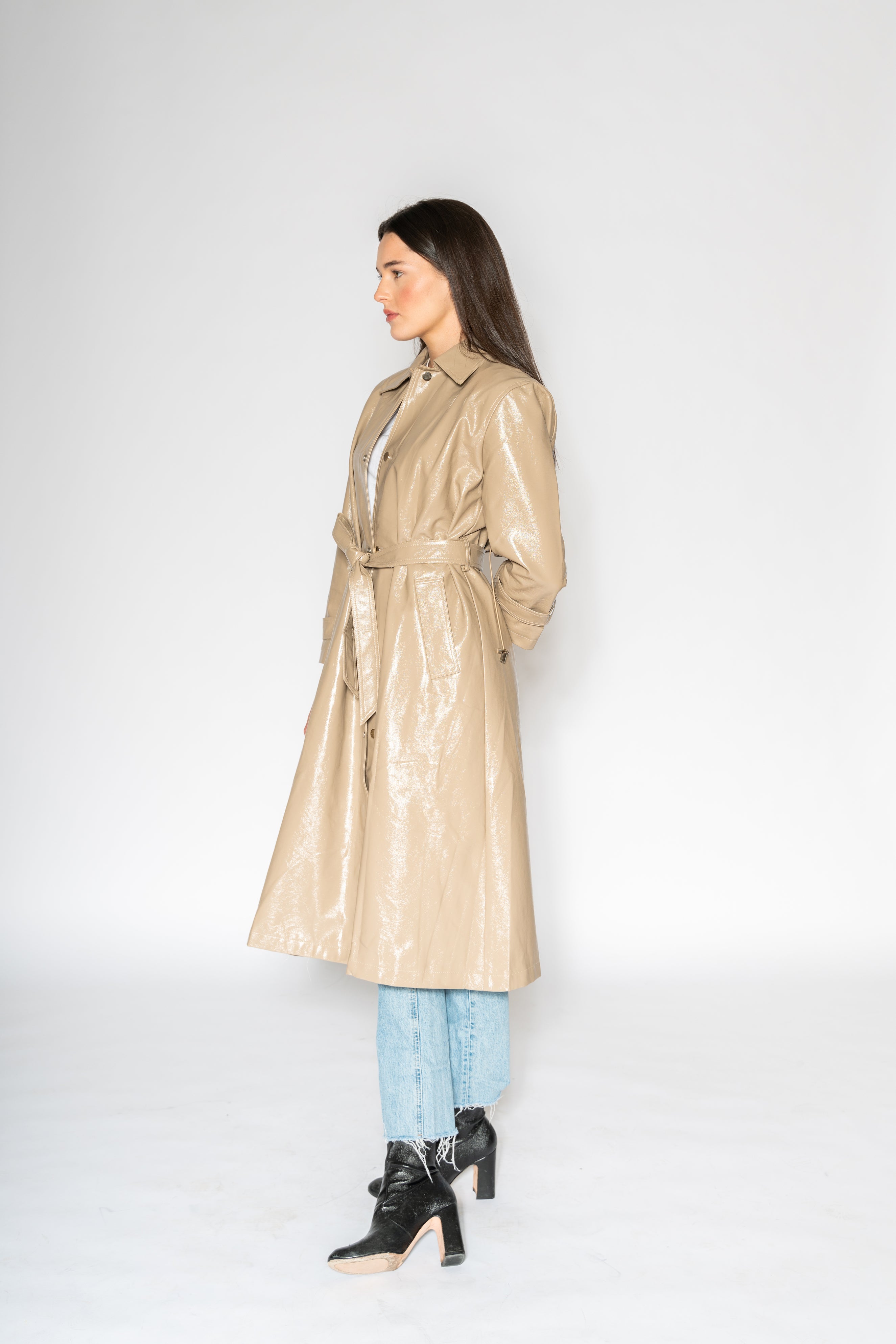 Patent Trench - As You Wish Boutique patent trench coat beige trench coat shimmer trench coat patent leather trench coat beige patent leather fall spring coat