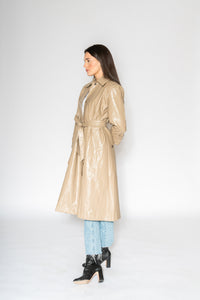 Patent Trench - As You Wish Boutique patent trench coat beige trench coat shimmer trench coat patent leather trench coat beige patent leather fall spring coat