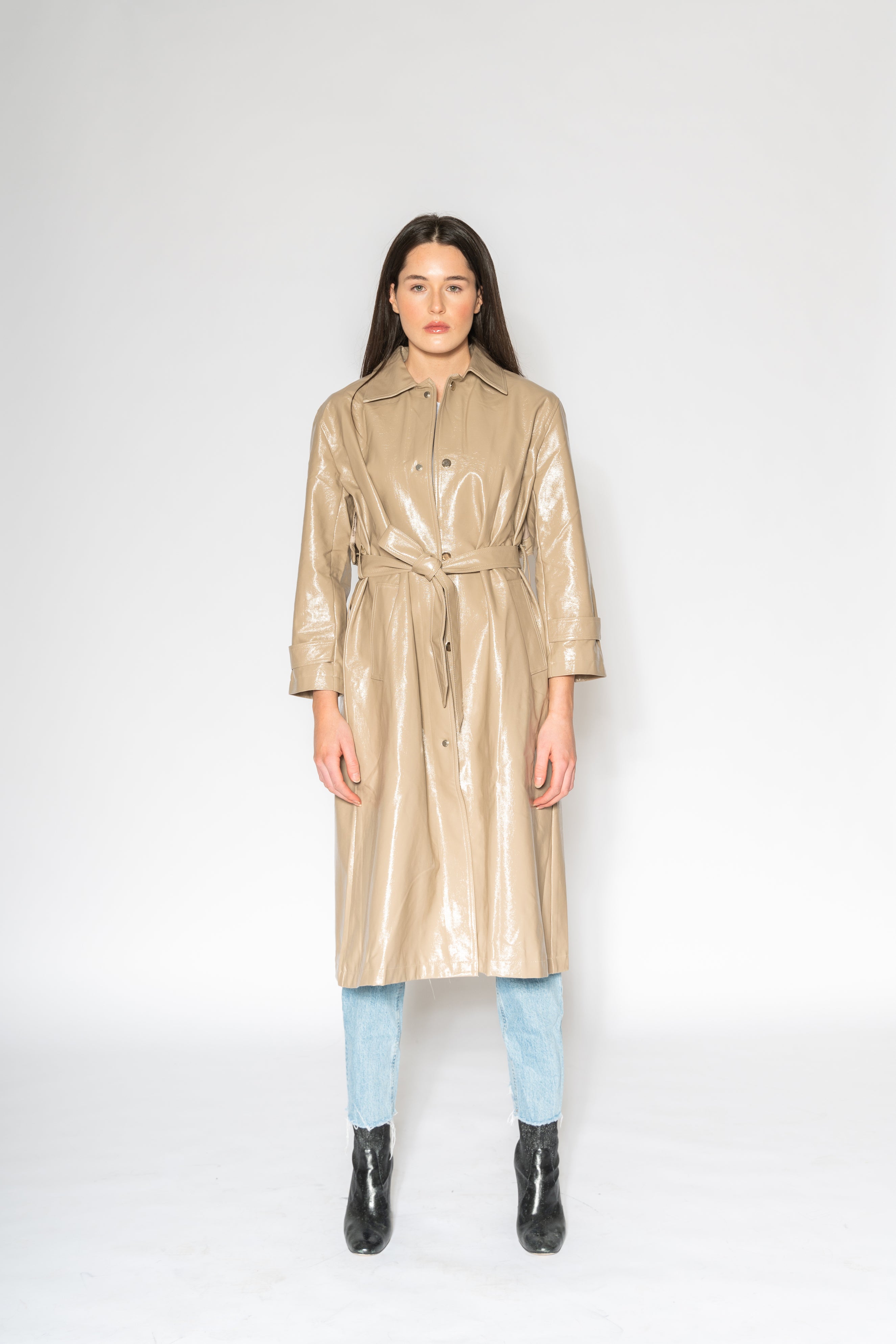 Patent Trench - As You Wish Boutique patent trench coat beige trench coat shimmer trench coat patent leather trench coat beige patent leather fall spring coat